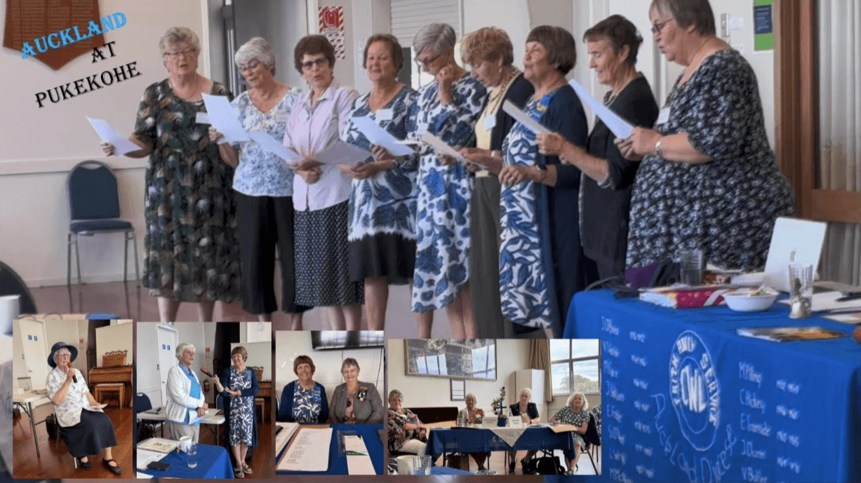 Auckland diocesan conference at Pukekohe — members singing together, and scenes from the conference floor